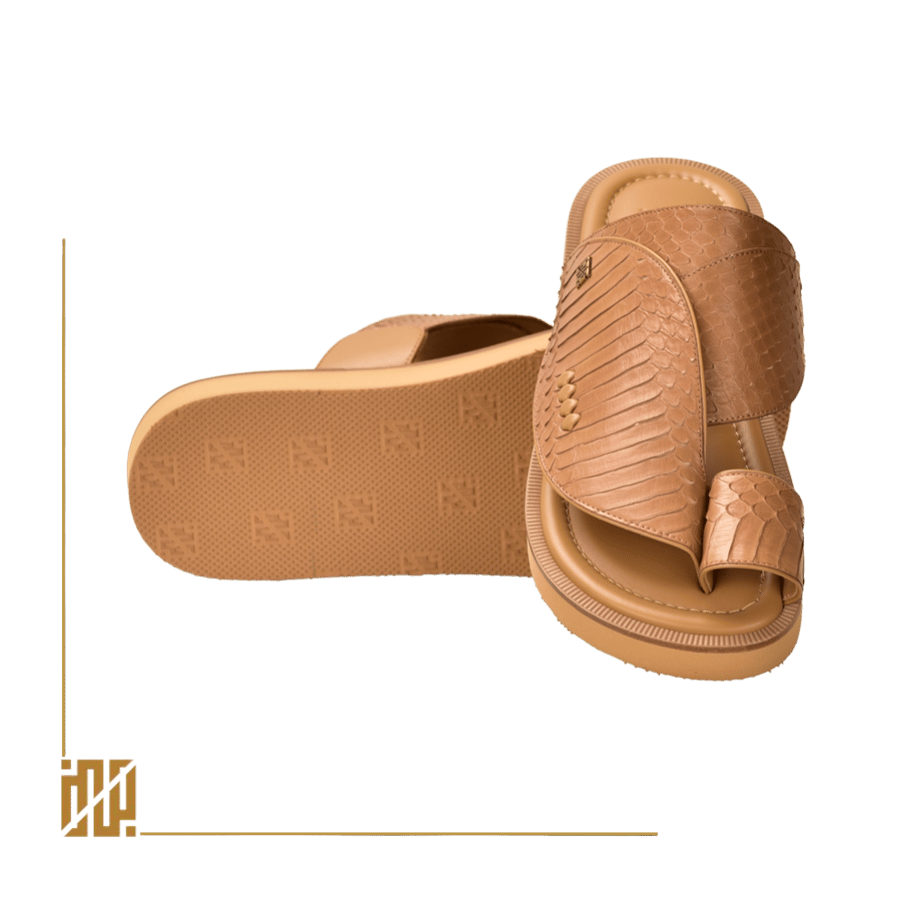 A shoe made of snake belly leather, full, in dark beige color