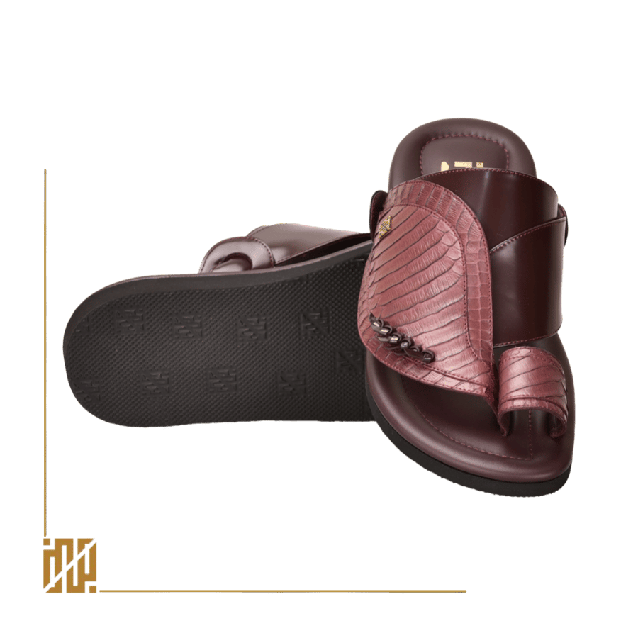 Loden shoe made of snake belly leather in maroon color