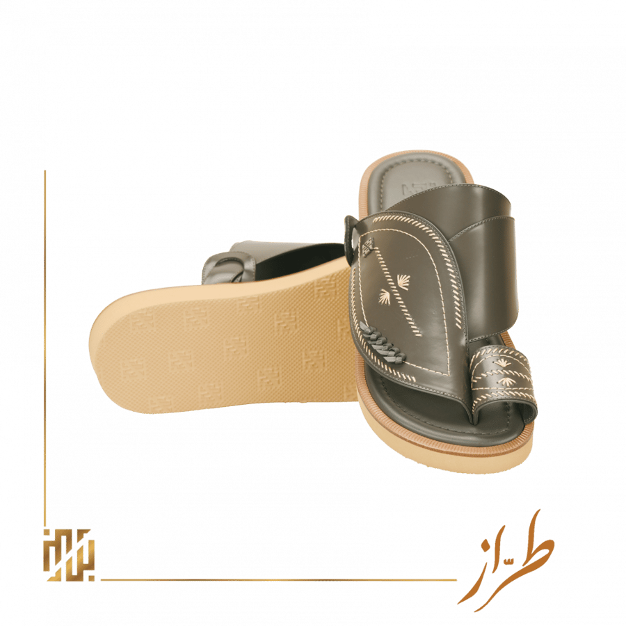 A shoe embroidered on a goat leather pattern in gray