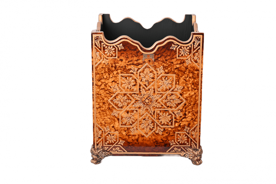 Trash bin with a box of tissue wood