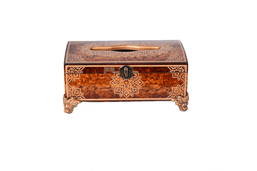 Trash bin with a box of tissue wood