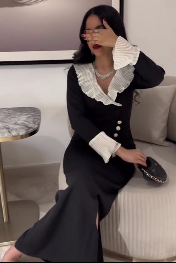 فستان كريب مع شيفون