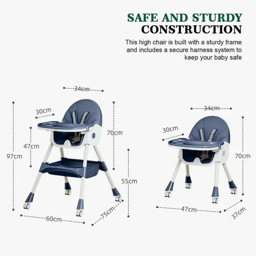 Convertible baby chair into a rocker, blue color