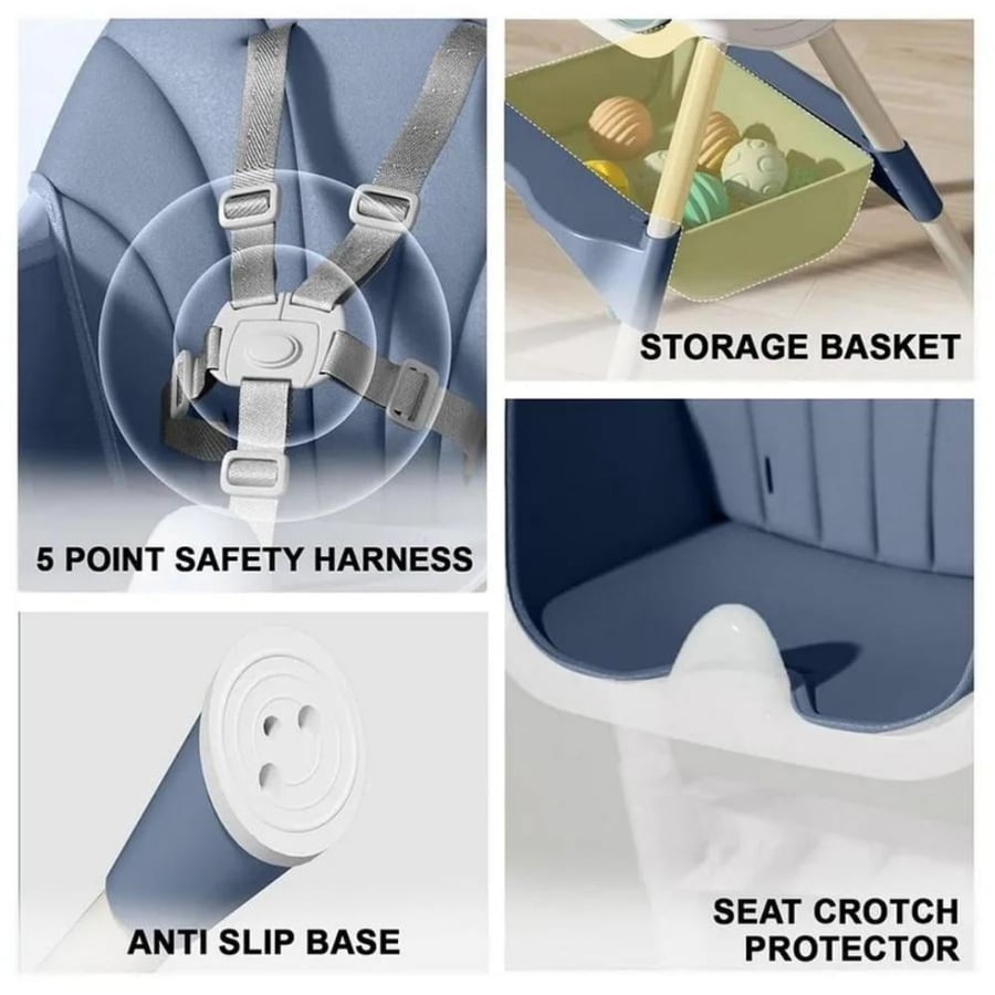 Convertible baby chair into a rocker, blue color