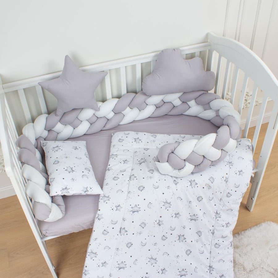 6-Piece Complete Quad-Braid Cotton Baby Crib Bedding Set