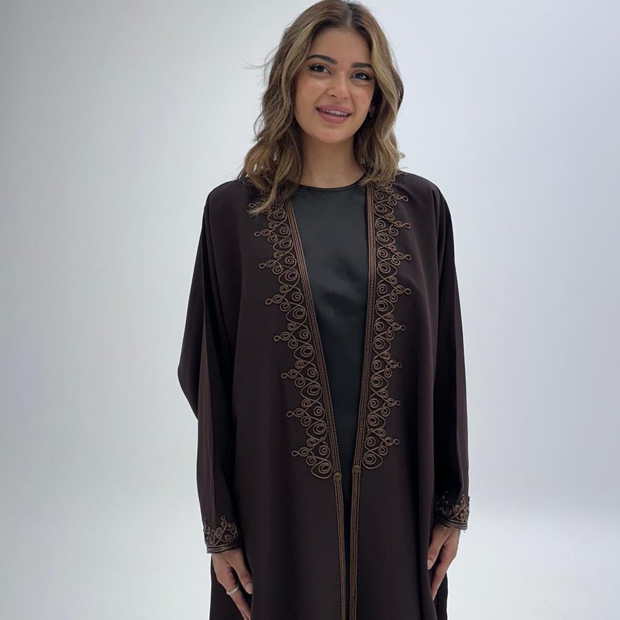 PL51 عباية بني نص بشت تطريز مميز