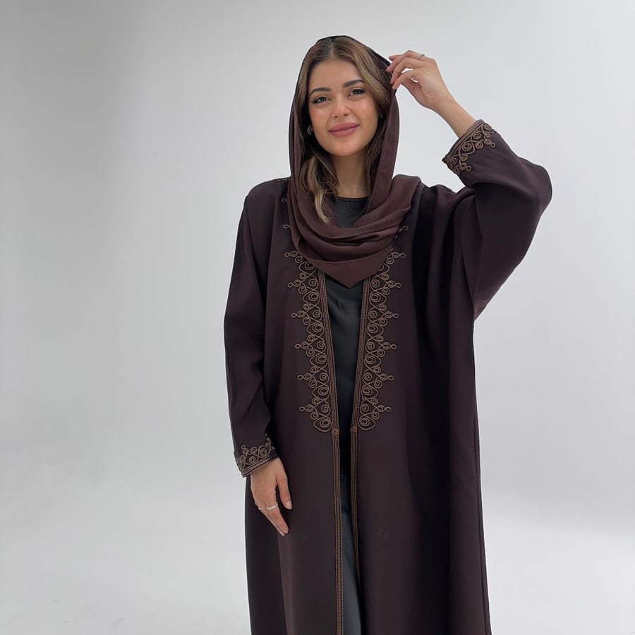 PL51 عباية بني نص بشت تطريز مميز