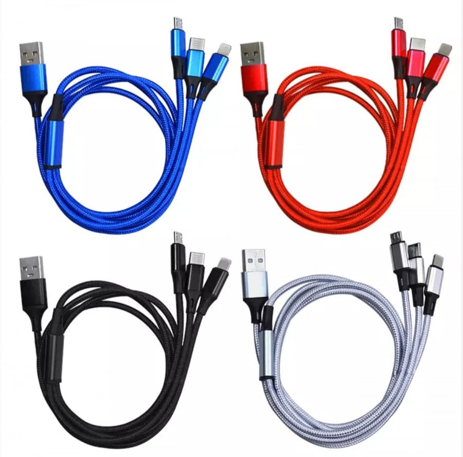 كيبل شاحن USB مخرج 3 أجهزة Type C-iphone-micro. (يوجد مقطع فيديو للمنتج)