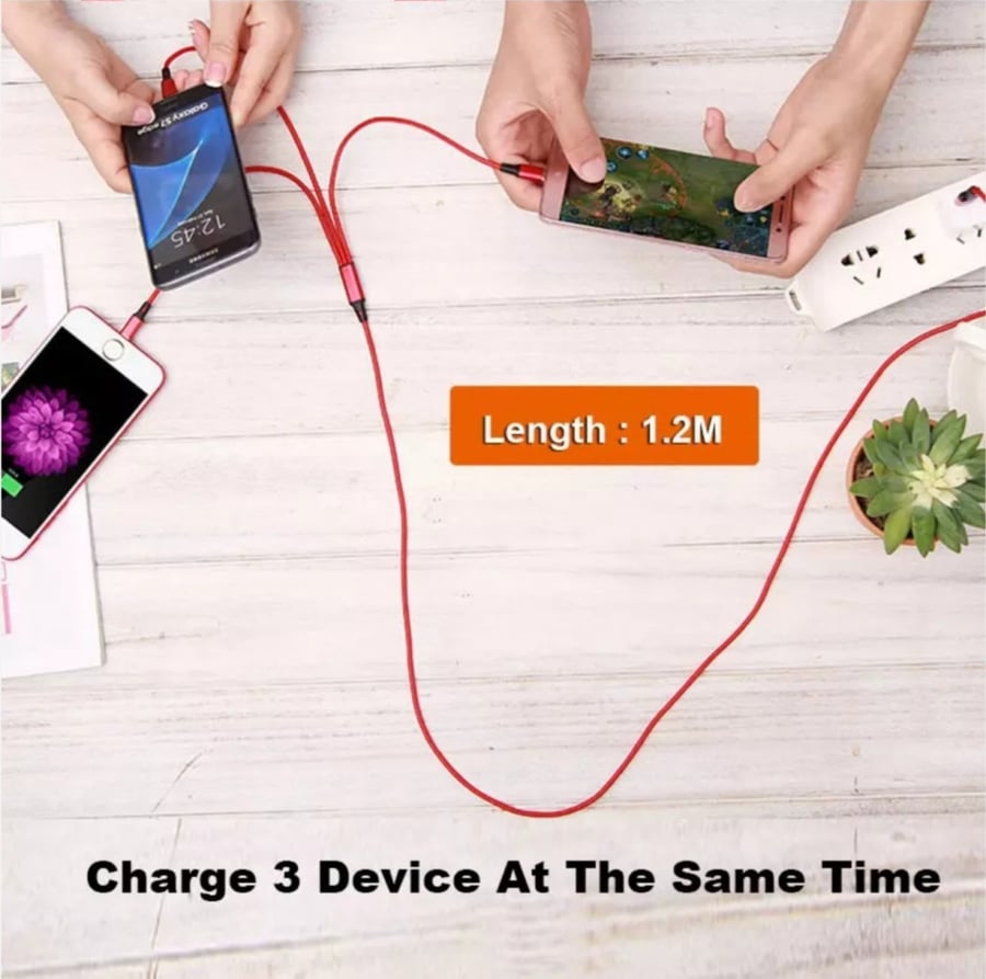 كيبل شاحن USB مخرج 3 أجهزة Type C-iphone-micro. (يوجد مقطع فيديو للمنتج)