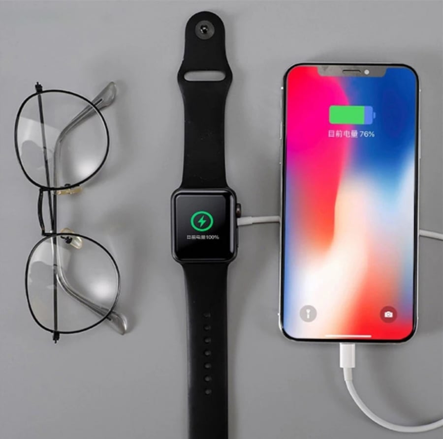 كيبل شاحن USB مخرجين للشحن ساعه + ايفون (يوجد مقطع فيديو للمنتج)
