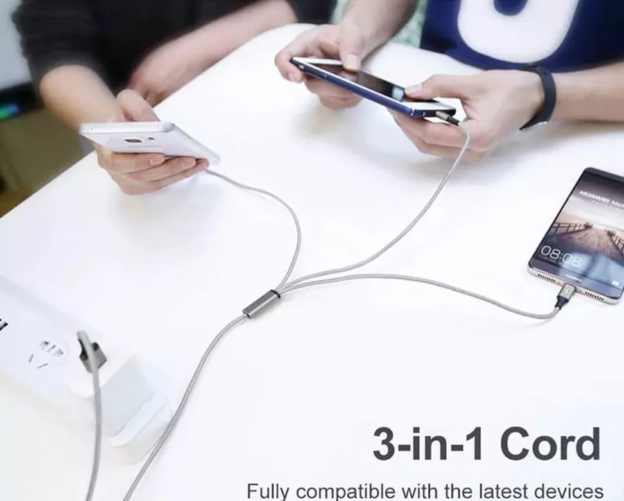 كيبل شاحن USB مخرج 3 أجهزة Type C-iphone-micro. (يوجد مقطع فيديو للمنتج)