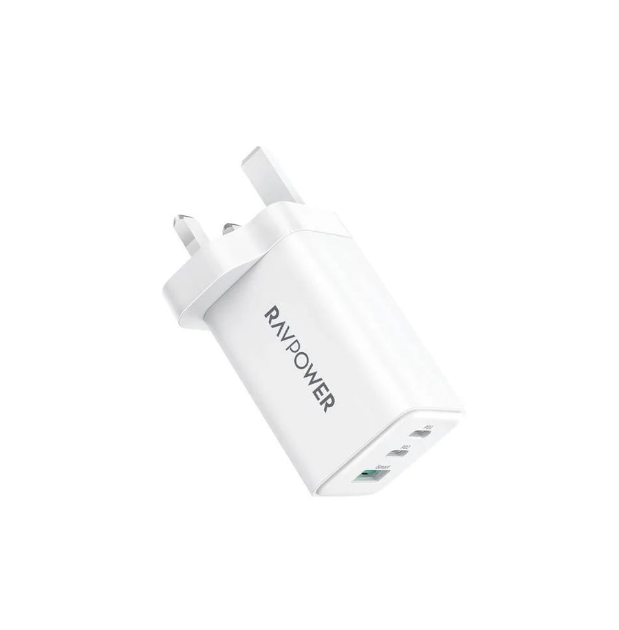 شاحن جداري راف باور بايونير 65 واط منفذين USB-C ومنفذ USB-A - ابيض