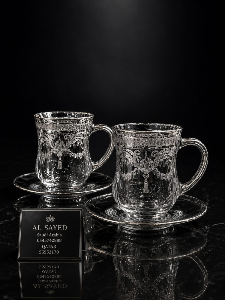 Wide silver crystal teapots, 6 pieces