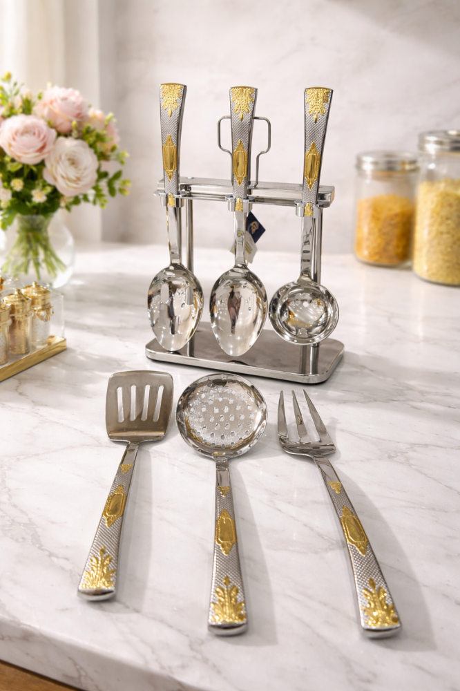 Silver and gold serving spoon set