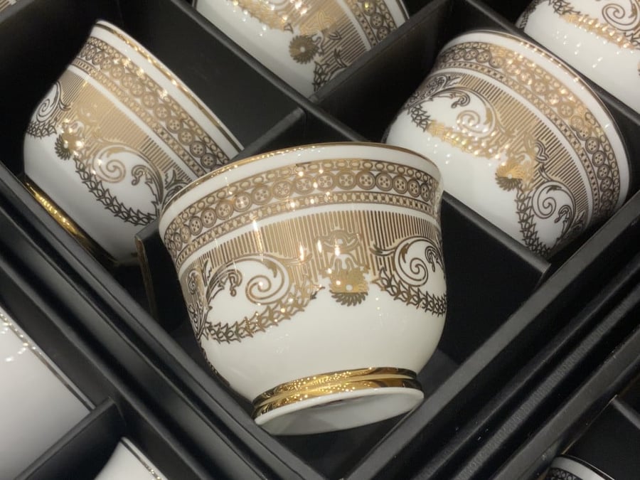 Gold porcelain teacups 12 bone china