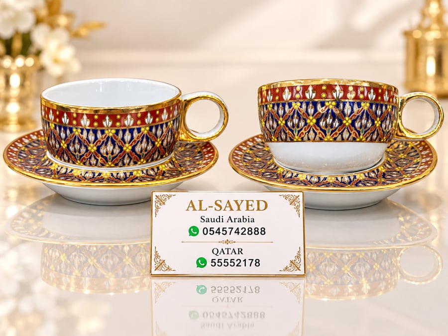 اكواب كبتشينو نقش يدوي ٦ قطعه