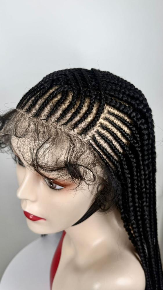 ضفائر افريقية طويلة مستقيمة (Box Braids) جذور أمامية (Lace Front) لون أسود -