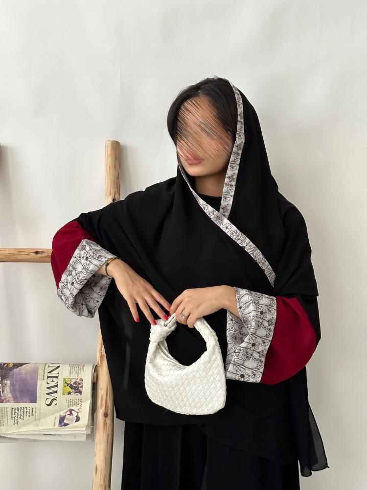A47- Abaya with linen fabric floral pattern