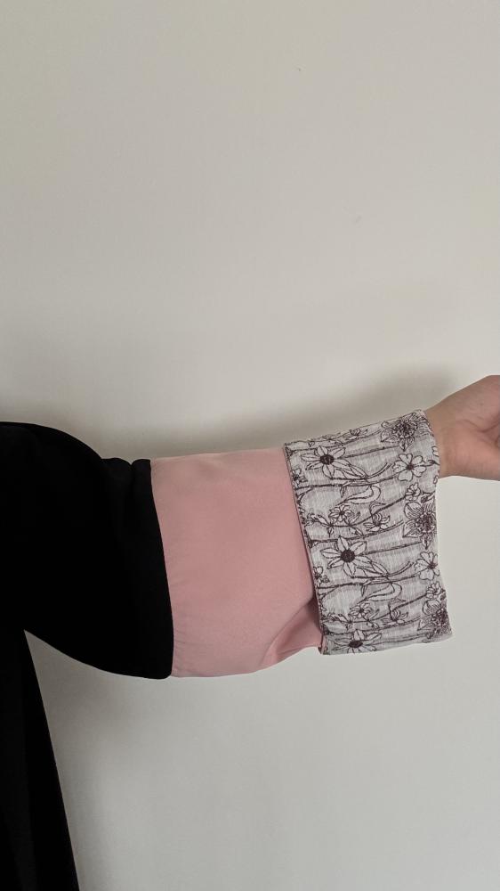 A47- Abaya with linen fabric floral pattern