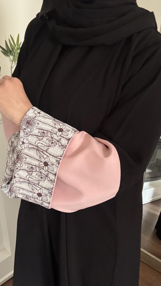 A47- Abaya with linen fabric floral pattern