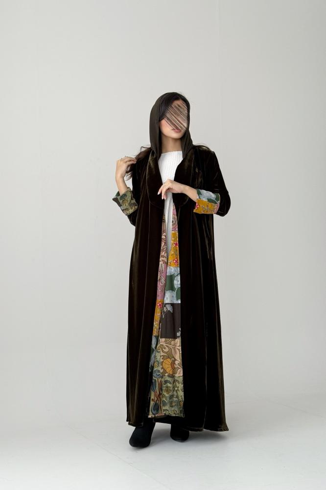 A77- Velvet abaya with Indian cotton lining with patterns