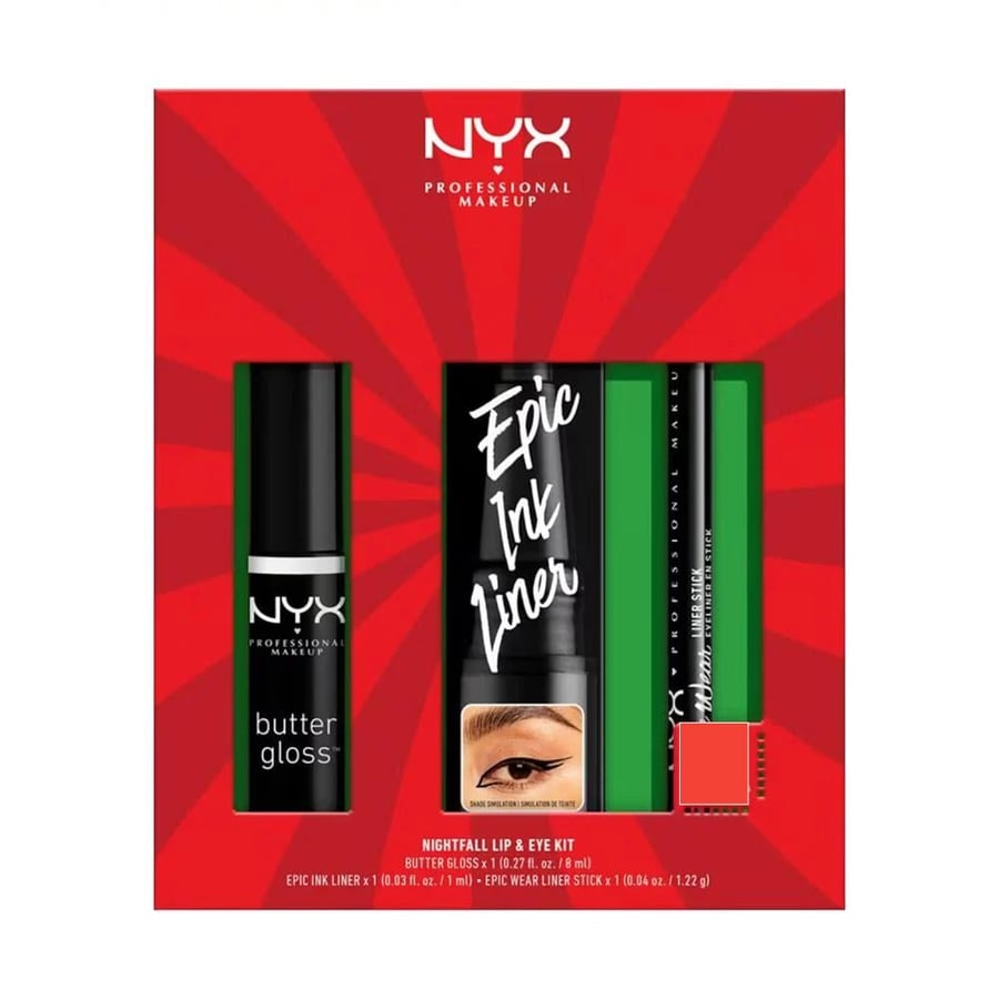 مجموعة مكياج الشفاه والعيون نايت فول من NYX – Butter Gloss + Epic Ink Liner