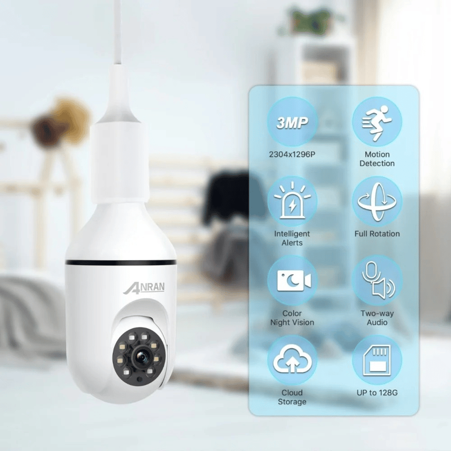 كاميرا ANRAN على شكل لمبة 360 واي فاي بدقة 3MP 2K