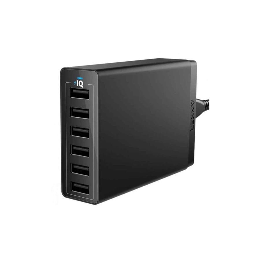 انكر شاحن جداري باور بورت مزود ب 6 منافذ USB أسود 60 واط