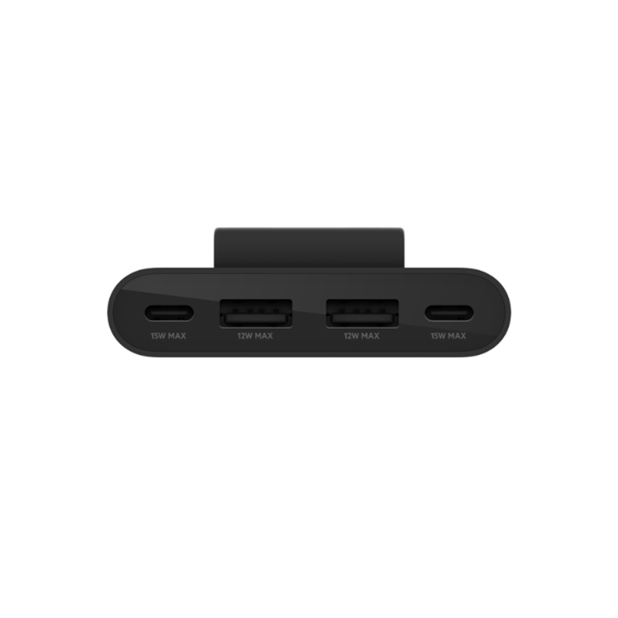 منصة شحن بيلكن 4 في 1 سوداء مع منفذين تايب سي ومنفذين USB-A