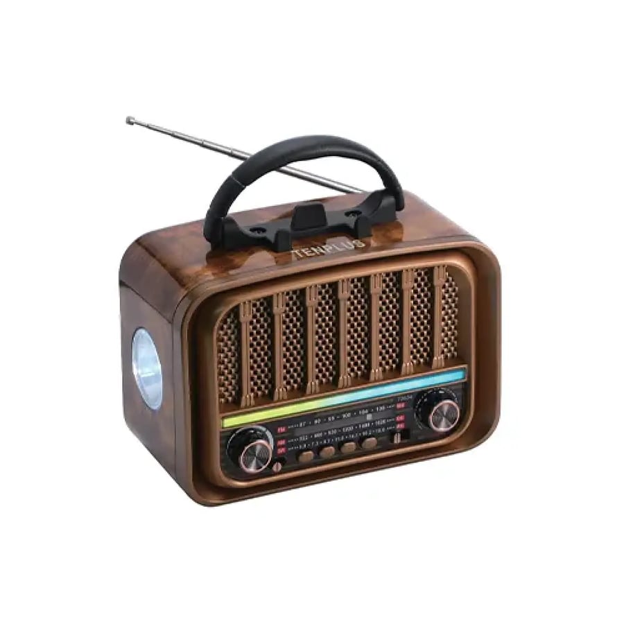 تن بلس راديو سبيكر كلاسيكي بلوتوث مع FM وAM وSW وUSB وكرت TF وإضاءة LED - خشبي بني
