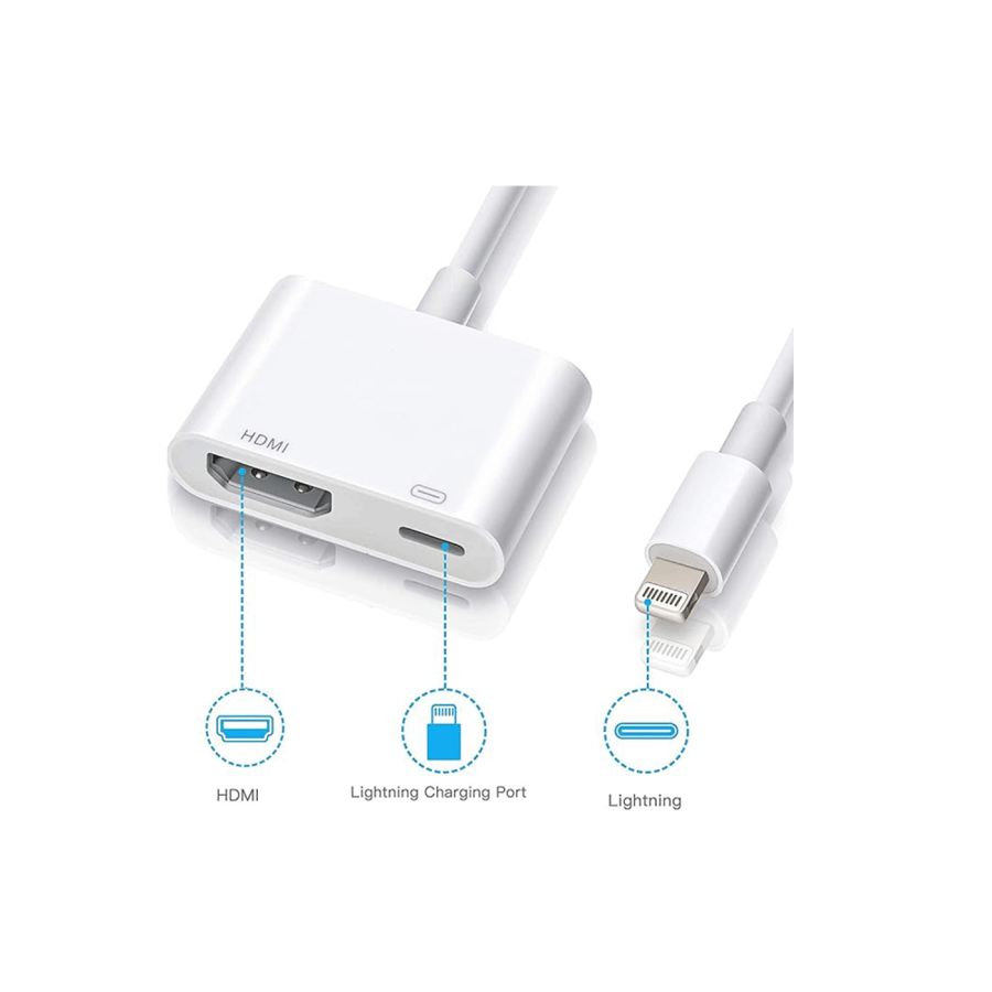 مميزات محول لايتنينج الى HDMI ابل الأصلي أبيض مع منفذ شحن