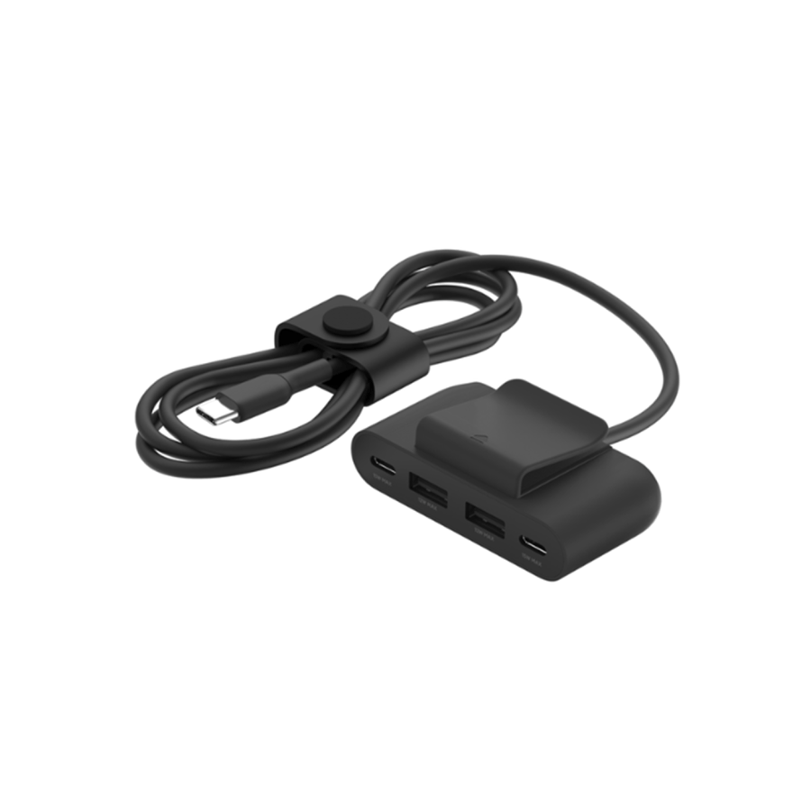 منصة شحن بيلكن 4 في 1 سوداء مع منفذين تايب سي ومنفذين USB-A