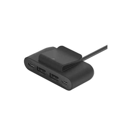 منصة شحن بيلكن 4 في 1 سوداء مع منفذين تايب سي ومنفذين USB-A