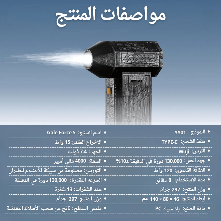 جهاز هواء نفاث قابل لإعادة الشحن متعدد الاستخدامات + هدية شاحن سيارة