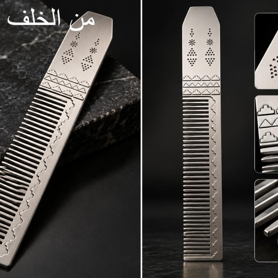 مشط لحية وشارب حديد فاخر بنقشة مميزة لون تيتانيوم