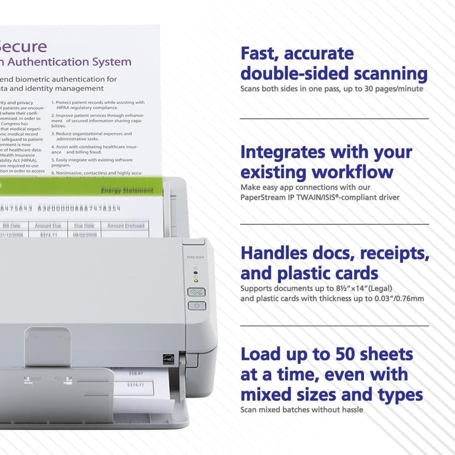 RICOH SP-1130N Price Performing, Network Enabled Color Duplex Document Scanner with Auto Document Feeder (ADF)