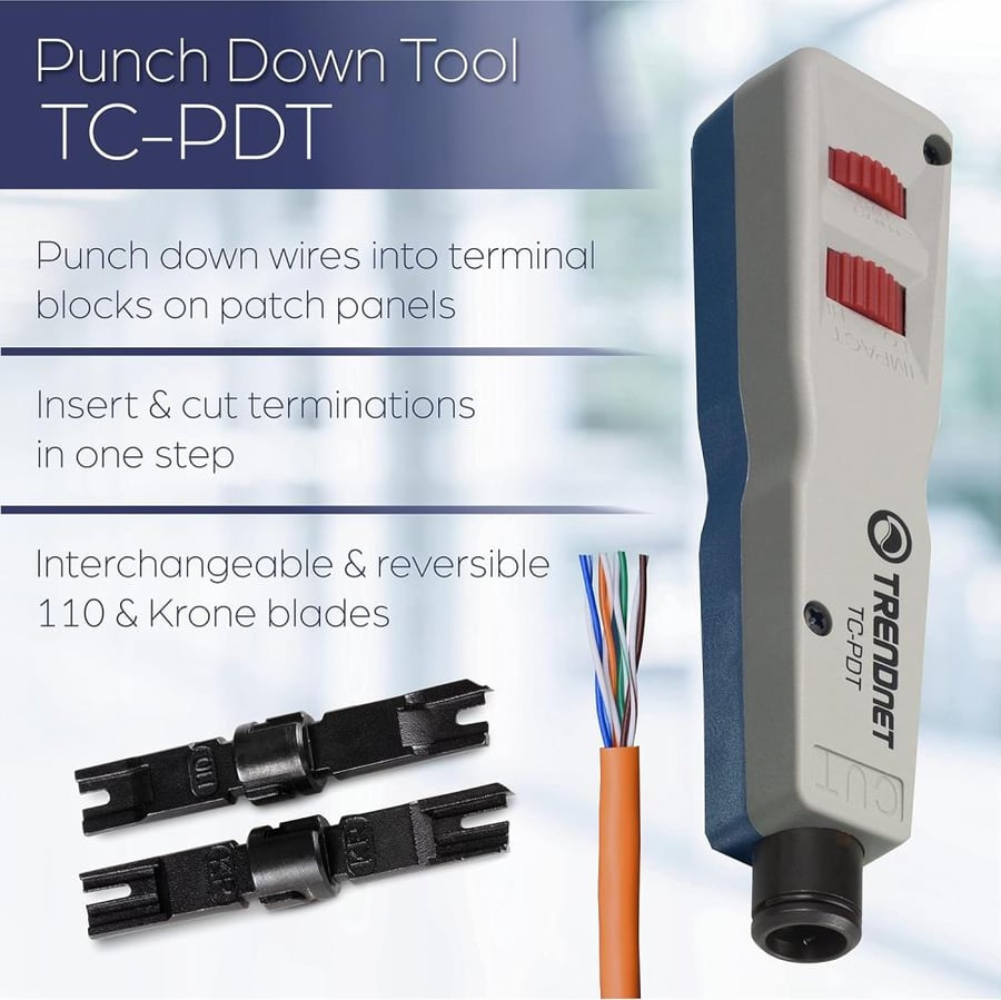 TRENDnet Punch Down Tool With 110 And Krone Blade, Insert & Cut Terminations In One Operation, Precision Blades Are Interchangeable & Reversible, Network Punch Tool, Grey, TC-PDT