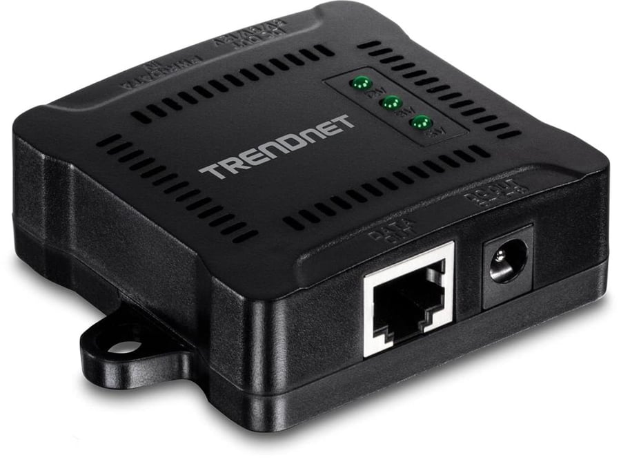 TRENDnet Gigabit PoE Splitter, 1 x Gigabit PoE Input Port, 1 x Gigabit Output Port, Up to 100m (328 ft), Supports 5V, 9V, 12V Devices, 802.3af PoE Compatible, PoE Powered, Black, TPE-104GS