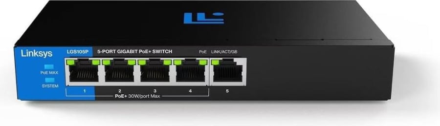 Linksys 5-Port Non-Manageable Gigabit PoE+ Switch | Energy Efficient Ethernet | Full-Duplex Flow Control | Ideal for Small Business and Home Offices | Fanless Design