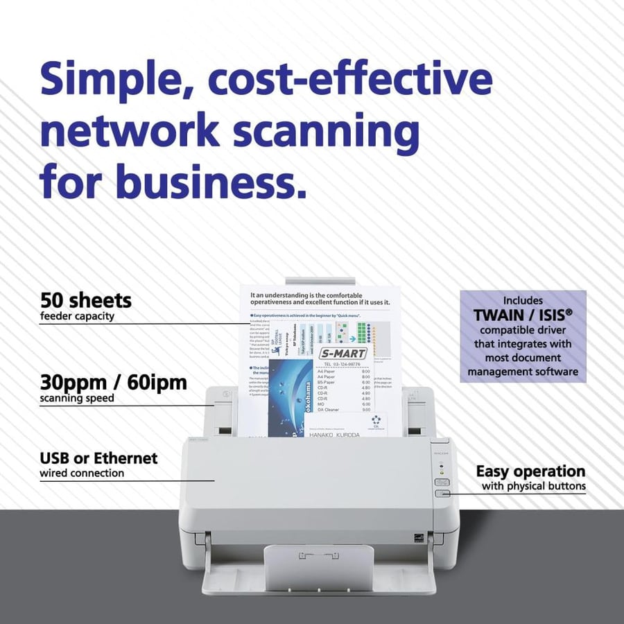 RICOH SP-1130N Price Performing, Network Enabled Color Duplex Document Scanner with Auto Document Feeder (ADF)