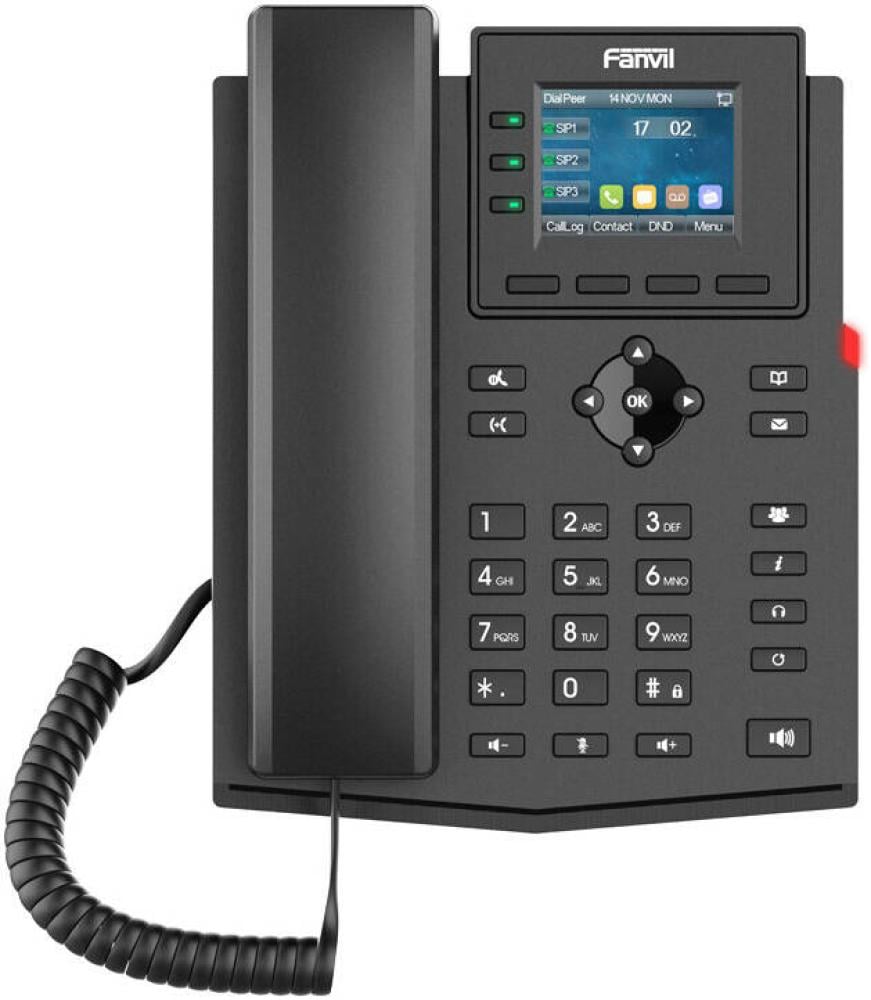 Fanvil X303G Enterprise IP Phone HD Voice 2.4-Inch Color Display 3 SIP Lines Gigabit Ethernet Dual Port PoE Support USB Headset Compatible Business VoIP Desk Phone, Black | FANVIL X303G