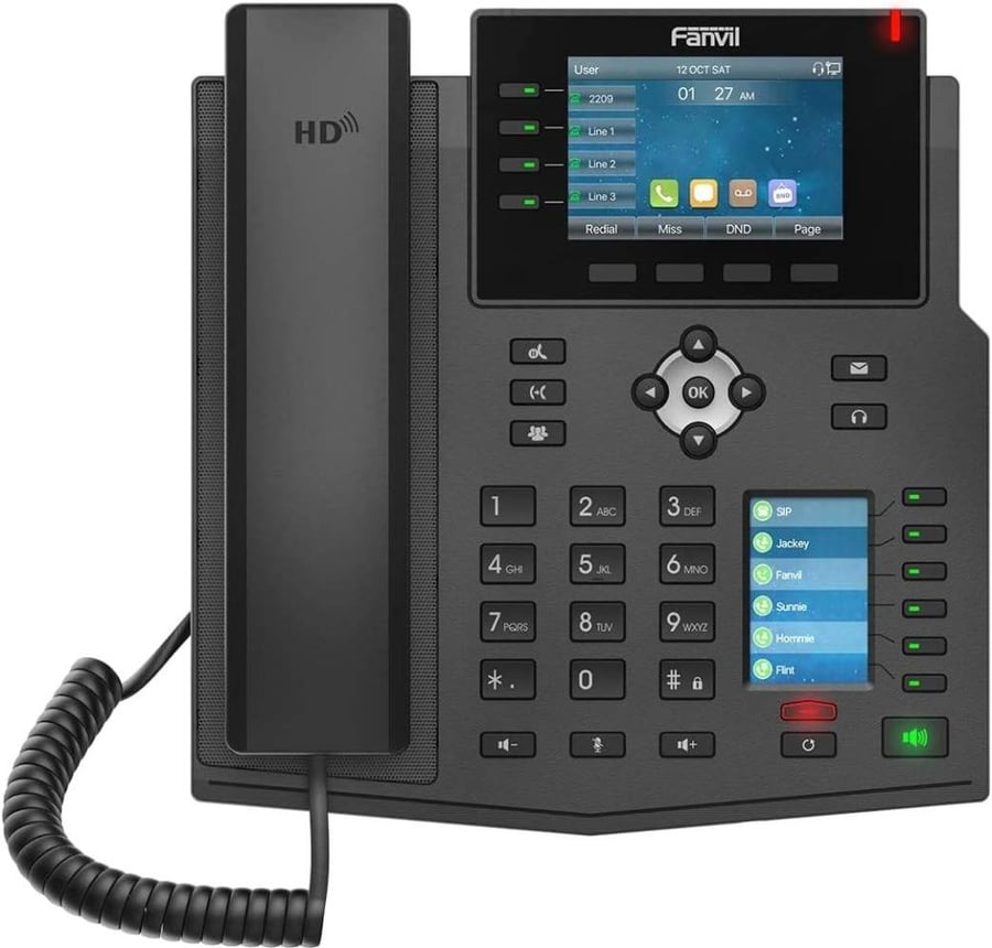 Fanvil X5U High-End VoIP Phone, 3.5-Inch Color Display, 2.4-Inch Side Color Display for DSS Keys. 16 SIP Lines, Dual-Port Gigabit Ethernet, Power Adapter Not Included