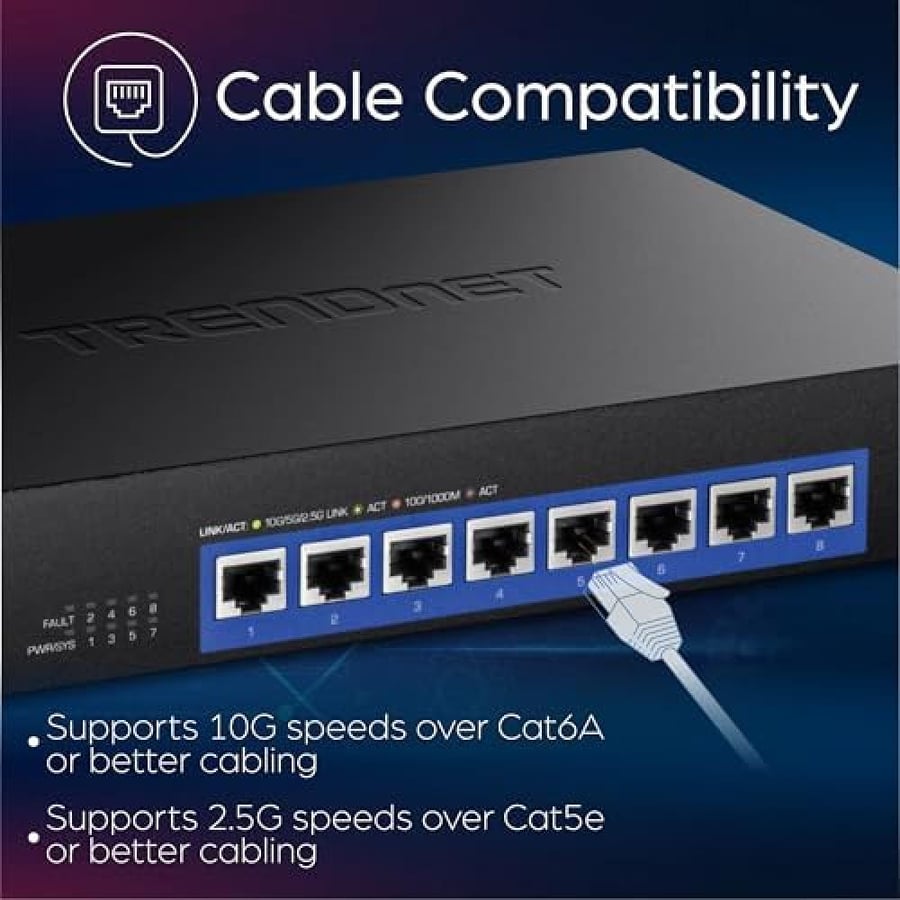 TRENDnet 8-Port 10G Switch, 8 x 10G RJ-45 Ports, 160Gbps Switching Capacity Rack mountable, 10 Gigabit Network Connections, Lifetime Protection, Black, TEG-S708