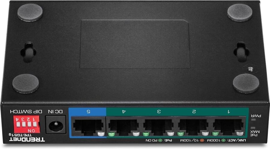 TRENDnet 5-Port Gigabit PoE+ Switch, Camera DIP Switch extends PoE+ 200m (656 ft.), 60W PoE Budget,Lifetime Protection, Black, TPE-TG51g