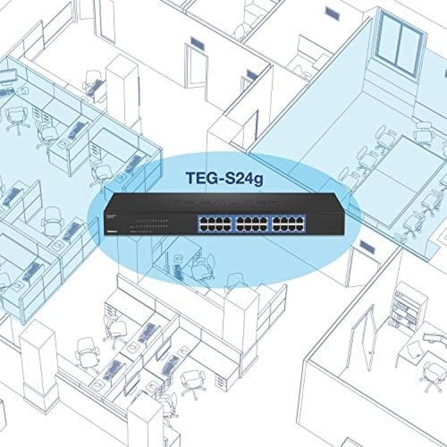 TRENDnet 24-Port Unmanaged Gigabit 10/100/1000 Mbps GREENnet Metal Housing Switch, 48 Gbps Switching Fabric, Fanless, Rack Mountable, Lifetime Protection, TEG-S24G