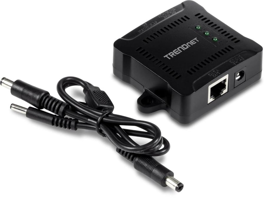 TRENDnet Gigabit PoE Splitter, 1 x Gigabit PoE Input Port, 1 x Gigabit Output Port, Up to 100m (328 ft), Supports 5V, 9V, 12V Devices, 802.3af PoE Compatible, PoE Powered, Black, TPE-104GS