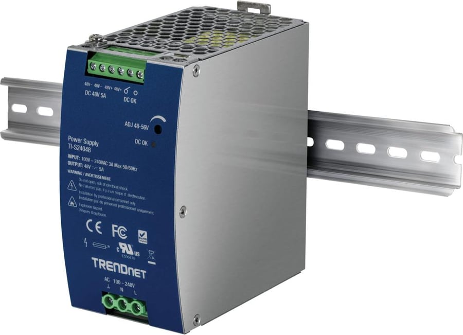 TRENDnet 240 W Single Output Industrial DIN-Rail Power Supply, Extreme -25 to 70 °C (-13 to 158 °F) Operating Temp, TI-S24048