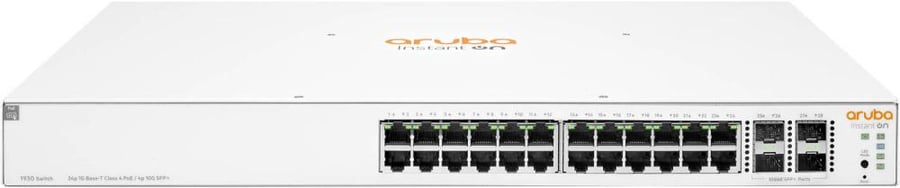 Aruba Instant On 1930 24-Port Gigabit PoE+ Compliant Managed Switch with 10Gb SFP+, 195W Power Budget, 128 Gb/s Switching, 95.23 Mpps Speed, 4 x 10Gb SFP+ , Built-In Security Features, White | JL683B