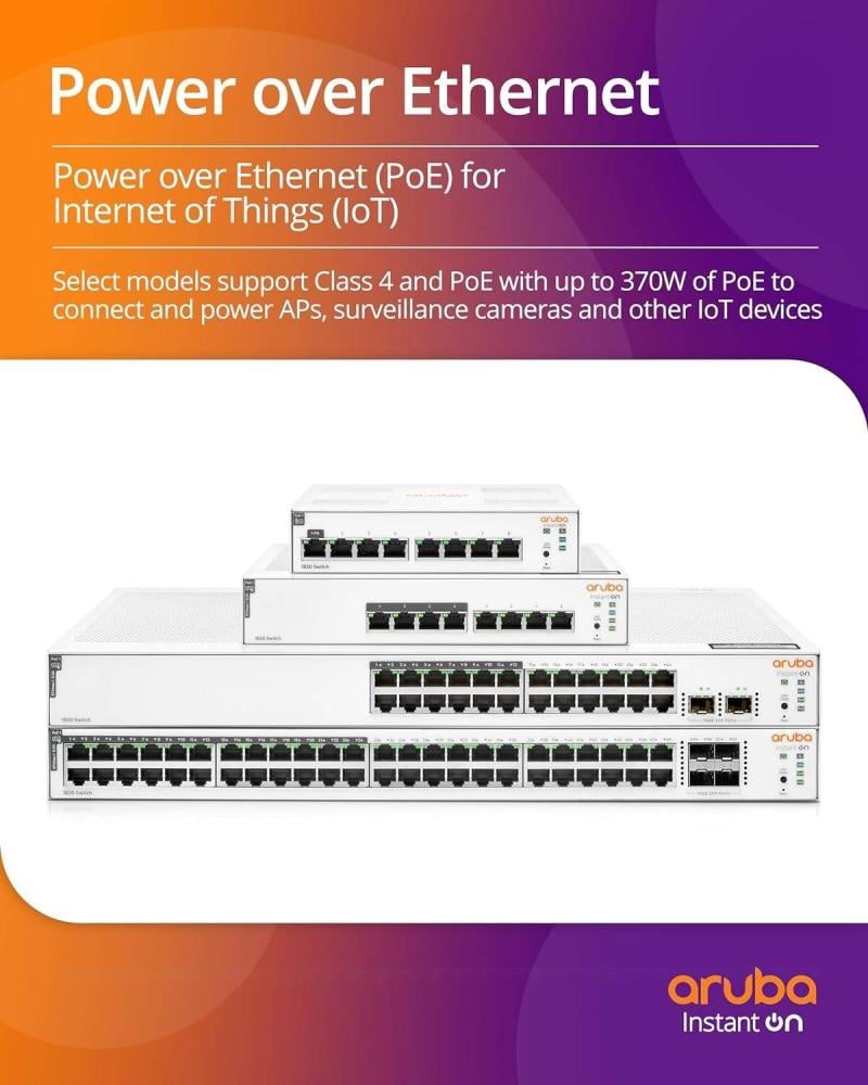 Aruba Instant On 1830 48-Port Gb | 24-Port Class 4 PoE Smart Switch (370W) - 48x 1G | 4X SFP | US Cord | JL815A