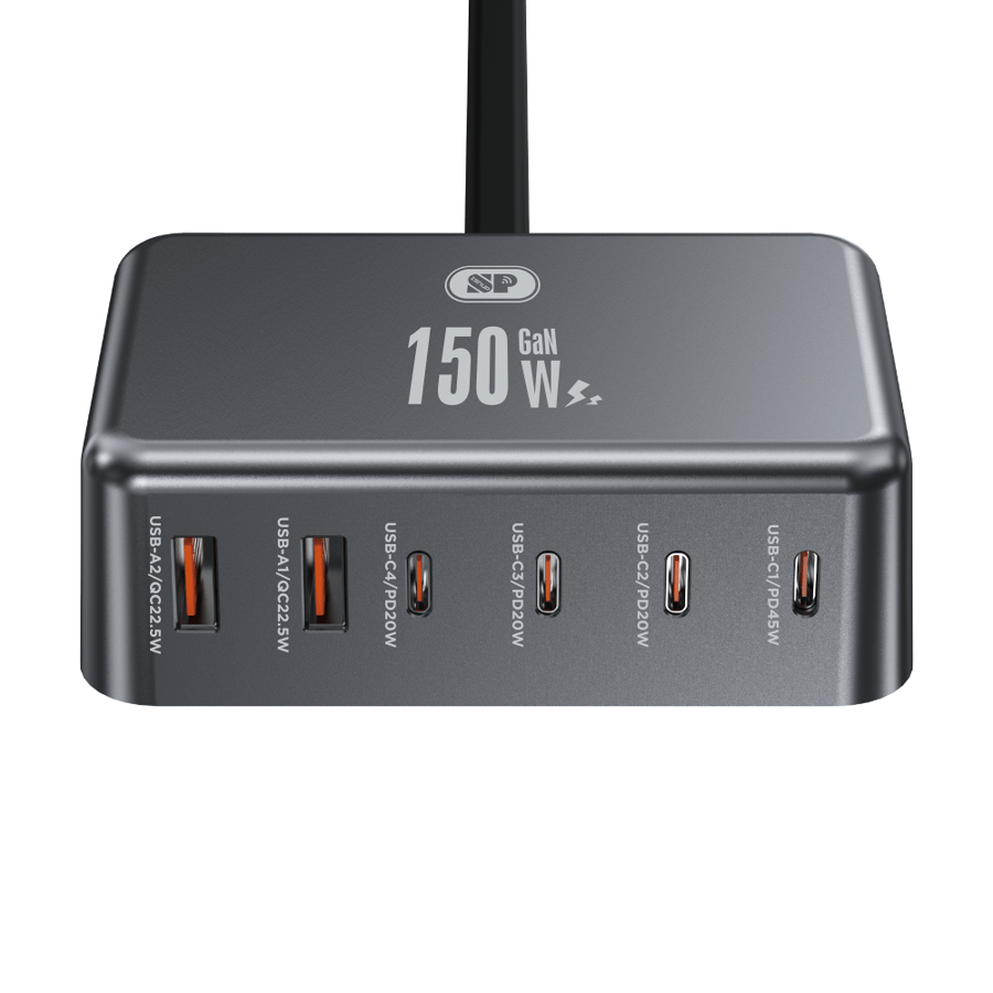 منصة شحن ايسنوب GaN 150W ذو 6 منافذ شحن متنوعة